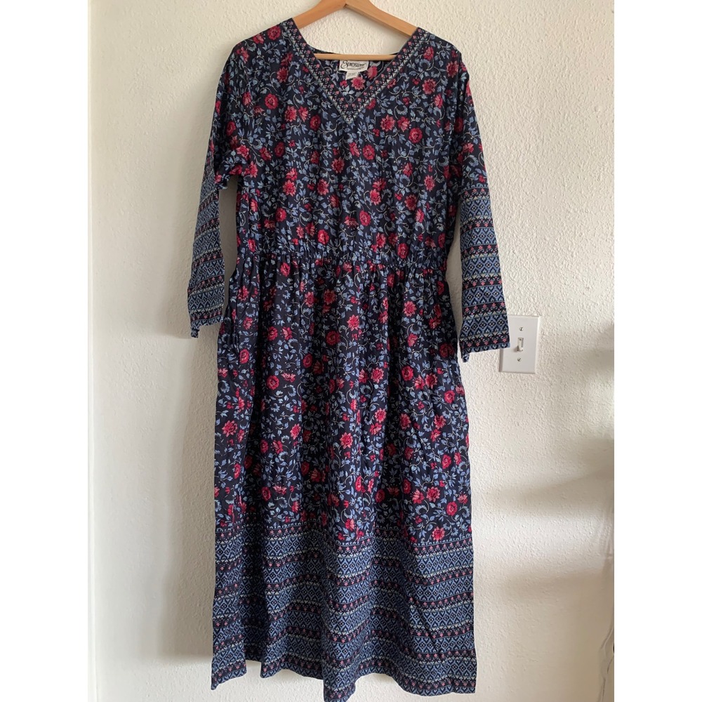 Expressions‎ Catalog Women's XL Floral Print Dress Long Sleeve Casual Maxi